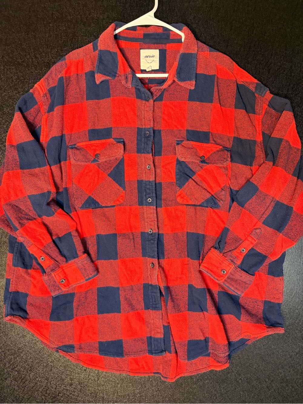 Aerie Oversized Plaid Flannel Shirt Women’s XL Red Navy Buffalo Check Button